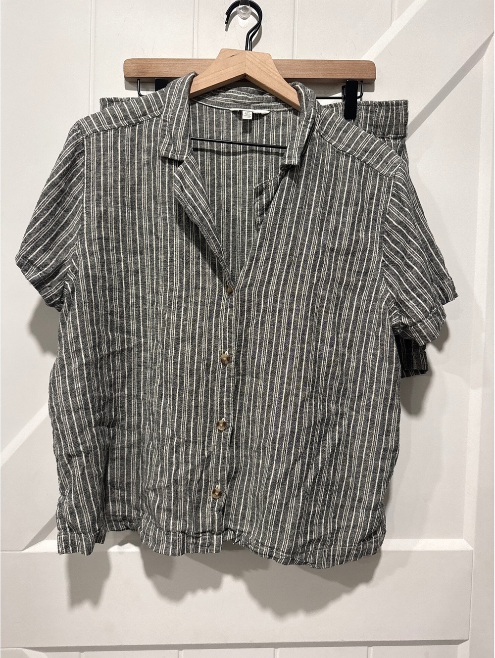 Lucky Brand Linen Blend Striped Button-Up Shirt and Shorts Set, L/G